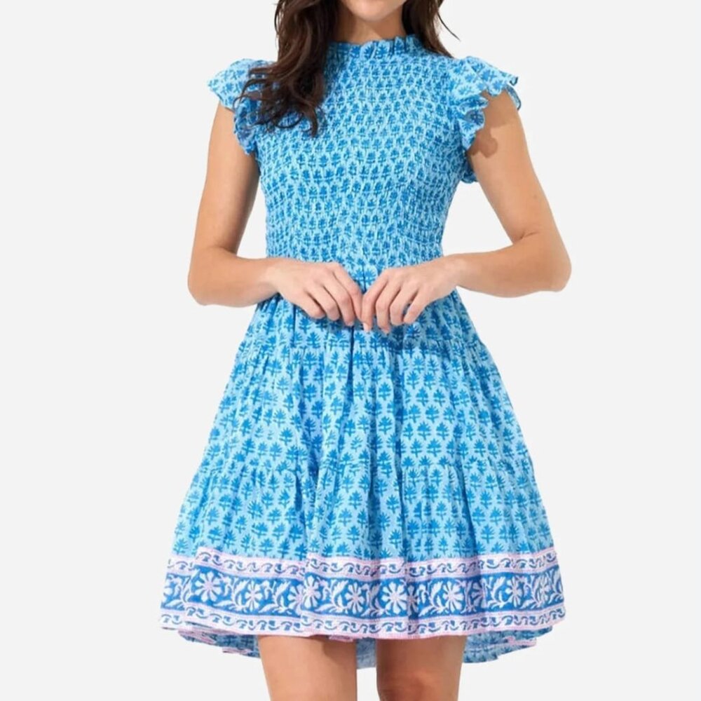 Oliphant Handcrafted Cotton Smocked Mini Dress
